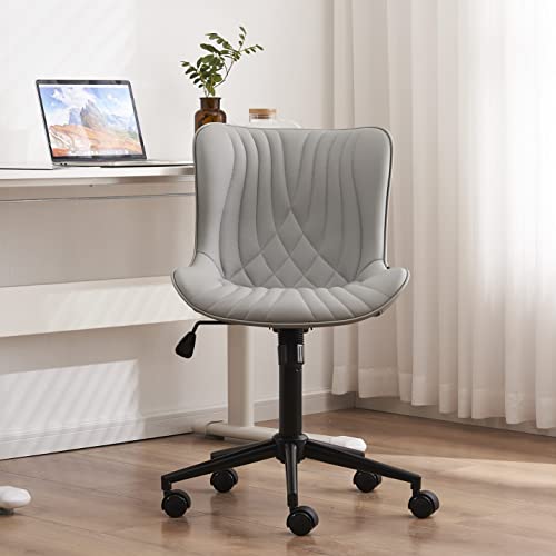 YOUNIKE Office Chair, Armless Desk Chair with Wheels, Adjustable Swivel Rolling Home Office Computer Task Chairs, Modern Faux Leather Upholstered Vanity Chair, Grey YOUNIKE