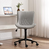 YOUNIKE Office Chair, Armless Desk Chair with Wheels, Adjustable Swivel Rolling Home Office Computer Task Chairs, Modern Faux Leather Upholstered Vanity Chair, Grey YOUNIKE