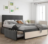 IDEALHOUSE Queen Bed Frame with Storage Drawers, Upholstered Platform Bed Frame with Metal Slats Support, Under Bed Storage Mattress Foundation, No Box Spring Needed, Noise Free, Easy Assembly IDEALHOUSE