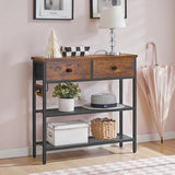 HOOBRO 29.5" Narrow Console Table with Power Outlet, Small Entryway Table with 2 Fabric Drawers, Behind Couch Table Sofa, 3-Tier Storage Shelves, for Living Room, Hallway, Rustic Brown BF72UXG01 HOOBRO