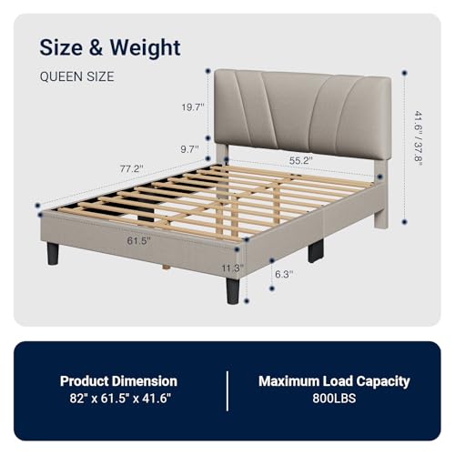 Avenco Queen Bed Frame, Upholstered Platform Bed Frame with Adjustable Headboard, Wood Slat Support, Easy Assembly, No Box Spring Needed, Beige Avenco