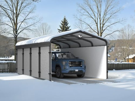 Metal Carport,Carport Canopy 12x20 Heavy Duty All Weather,Car Tent Garage with Galvanized Metal Roof,Metal Car Ports for Snow,Outdoor Car Shelter,Grey Sannwsg