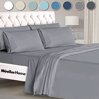 Mueller UltraTemp King Size Sheets Set – 6 Piece Premium Bedding, Silky Soft 1800 Thread Count, Cooling, Deep Pocket up to 16", Breathable Heat Transfer, Wrinkle-Resistant & Hypoallergenic, Light Gray