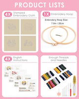 TINDTOP 4 Sets Embroidery Kit for Adult, Panda Embroidery Practice Kits for Beginners Include Embroidery Cloth Hoops Threads for Craft Lover Hand Stitch with Embroidery Skill Techniques