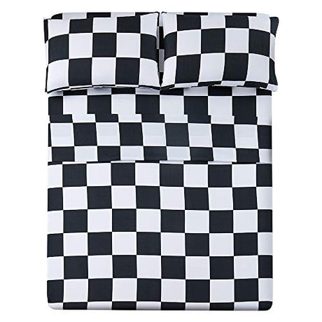 Best Season Bed Sheet Set 3 Pieces -Twin Size-Soft Durable Microfiber Bedding Sheet Set,Deep Pocket,Stain,Fade & Wrinkle Resistant (Plaid Black&White) Best Season