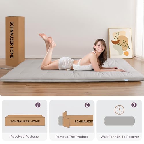 Japanese Floor Mattress, 100% Cotton 2.5" Thicken Foldable Futon Mattress Tatami Mat Sleeping Pad, High Density Foam, Ideal for Comfort and Support, Kids Floor Lounger Pillow Bed Sofa (Light Gray) SCHNAUZER HOME