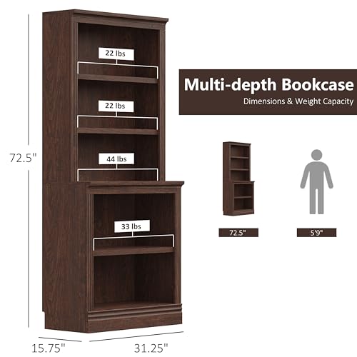 JAHRSTIM Dark Cherry 5-Tier Floor Standing Bookshelf for Home and Office Storage JAHRSTIM