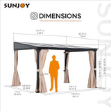 Sunjoy 10 x 12 ft Wall Mounted Gazebo with Polycarbonate Roof, Black Aluminum & Metal Frame Lean to Gazebo with Curtains and Netting… Sunjoy