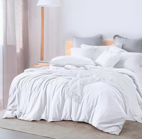 JYhoney White Duvet Cover Set Queen Size 3pcs White Duvet Covers Modern Minimalist Style Rust Solid Color Bedding Set Soft Microfiber Double Bed Comforter Covers with Zipper Closure JYhoney