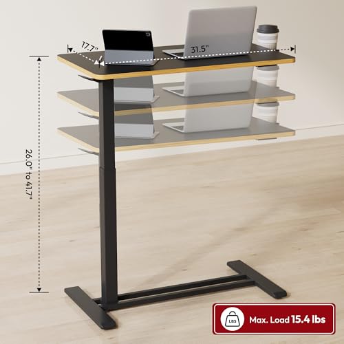 SANODESK Medical Adjustable Overbed Bedside Table with Hidden Casters, Pneumatic Mobile Laptop Computer Standing Desk Cart with Tray, Hospital and Home Use(31.5" W x 17.7" D, Black) SANODESK