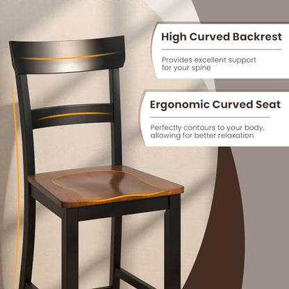 Giantex Farmhouse Wooden Bar Stools Set of 4 - 24.5" Counter Height Dining Chairs in Black