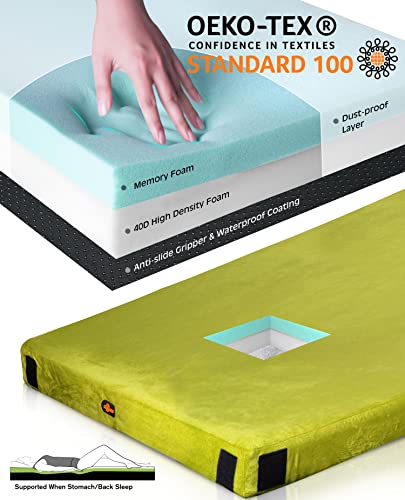 Gaialoop 3 Inch Memory Foam Camping Mattress, Dual Layer Thick Sleeping Camp Pad for Car Tent Cot, Roll-Up Portable Glamping Floor Bed for Guests Sleepover[Cot: 72 * 24 * 3"] Gaialoop