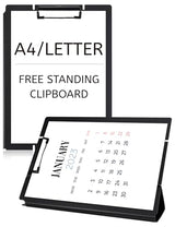 GAUENEEN Free Standing Clipboard and Desktop Stand with Adjustable Buckles Easel Back - Foldable Stand and Document Holder for School, Office and Business Use (9.37 x 12.6 inches) (Black) GAUENEEN