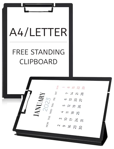 GAUENEEN Free Standing Clipboard and Desktop Stand with Adjustable Buckles Easel Back - Foldable Stand and Document Holder for School, Office and Business Use (9.37 x 12.6 inches) (Black) GAUENEEN