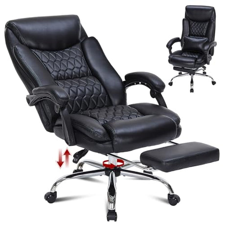 400lbs Reclining Executive Office Chair with Foot Rest, Big and Tall Ergonomic Office Chair, Home Office Desk Chairs for Heavy People (Black) TUORUI