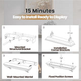Fireplace Mantel with Invisible Heavy Duty Wood Bracket, Wall Mount Handcrafted Hollow Floating Mantel Shelf for Electric or Traditional Fireplace, Rustic Farmhouse Modern Style (60 Inch, White) ZELAZA