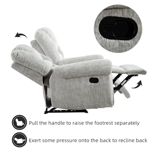 CANMOV Manual Recliner Chair, Classic and Traditional Manual Recliner Chair with Comfortable Arms and Back Single Sofa for Living Room, White Grey
