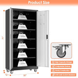 Aobabo 71" H×32" W×16" D Metal Storage Cabinet with Wheels, Garage Steel Storage Cabinet with 5 Adjustable Shelves and 4 Hooks for Home Office,Kitchen, Black Silver,Assembly Required Aobabo