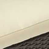 Christopher Knight Home Stamford Outdoor Wicker Dining Set with Acacia Wood Circular Table and Water Resistant Cushions, 5-Pcs Set, Teak Finish / Brown / Crème Cushion Christopher Knight Home