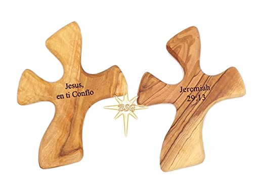 Dacaret Factory Healing Cross | Olive wood | 5'' fits in the hand for praying | Confirmation, First Communion Gifts | Loss of a dear one | Memorial | Christmas Gift (With Engraving) - WoodArtSupply