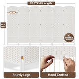 DURASPACE 6 Panel Room Divider, 6ft Tall Folding Privacy Screen, 360°Rotation, Hand-Woven Freestanding Wood Partition for Room Separation DURASPACE