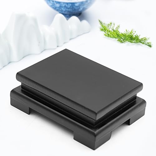 MDEOOSKY Wooden Display Stand Rectangle Wood Display Base Display Risers Rectangle Vase Riser Teapot Aquarium Lamp Base Home Decoration 5.11" W x 3.74" D x 1.69" H (Black) MDEOOSKY