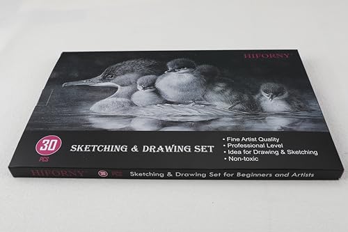 HIFORNY 30 PCS Sketching Drawing Pencil Set,Sketch Pencils Art Supplies with Graphite,Charcoal,Blending Tools,Accessories,Drawing Kit for Adults Artists HIFORNY