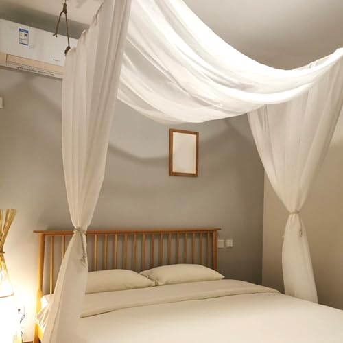King Canopy Bed Curtains - Queen & Full Bed 60 * 225in White Tulle Canopy Bed Scarf, Sheer Bed Drapes for Twin Girls to Adult Beds