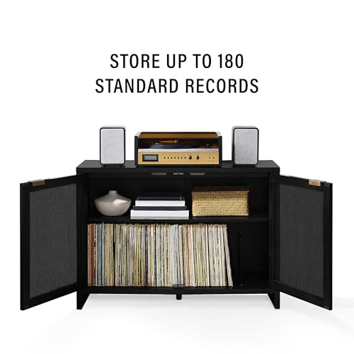Crosley Furniture Kenji Media Console, Record Player Stand with Vinyl Storage, Modern Home Organizer, Black Crosley Furniture