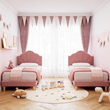IDEALHOUSE Twin Bed Frame, Velvet Upholstered Platform Bed Frame with Height Adjustable Headboard for Boys & Girls, Wood Slat Support, Easy to Assemble, No Box Spring Needed, Light Pink IDEALHOUSE