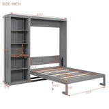 Harper & Bright Designs Gray Full Size Murphy Bed with Storage Shelves, Wood Cabinet Full Platform Beds with Flexible Slats Support, Foldable Wall Bed Frame for Home Office Studio Harper & Bright Designs