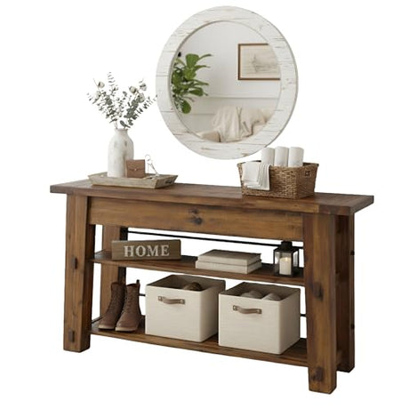 Durango 54-Inch Farmhouse-Industrial Style Wood Console Table with Two Open Shelves, Solid Wood Top, and Natural Grain and Knots – Fits TVs up to 60 Inches in Living Rooms by Alaterre Furniture Alaterre Furniture