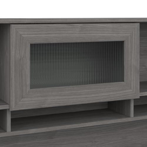 Bush Home Cabot 60W 3 Position Sit to Stand L Shaped Desk with Hutch in Modern Gray Bush Home