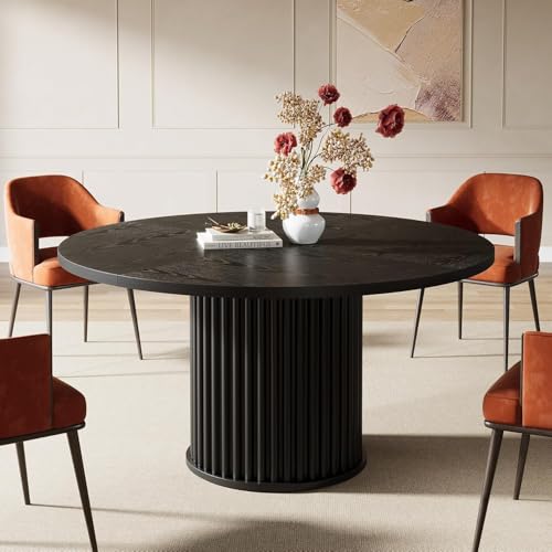Tribesigns 47.24-Inch Black Round Dining Table for 4-6 People, Modern Fluted MDF + Metal Base Kitchen Table, Sturdy Circle Dining Room Furniture, Black Tribesigns