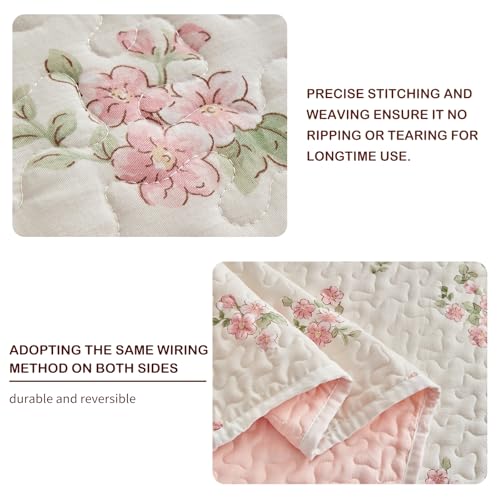 Joyreap Twin Size Quilt Set for Girls, Floral Pink n White Design, 2pcs Soft n Cozy Microfiber Quilt, Bedspread Bed Cover for All Season- 68x88 inches Joyreap