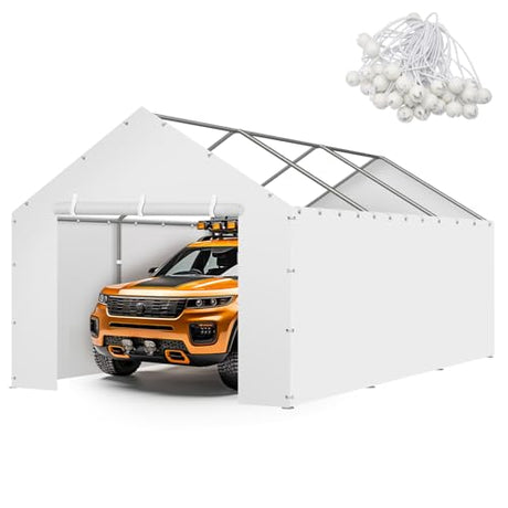 Carport Canopy Tent Sidewalls for 10x20x8.6FT Car Garage with Ball Bungees, Heavy Duty Portable Shelter Logic Replacement Covers (Frame is not Included) (White) Yustuf