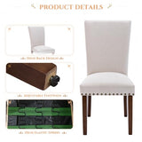 Set of 6 Beige Upholstered Dining Chairs, Farmhouse Kitchen Chairs with High Back, Solid Rubberwood Legs, Comfortable Padded Foam Seat, Bronze Nailhead Trim, Dining Room Chairs for Large Families COLAMY