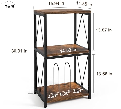 Y&M Record Player Stand with Vinyl Storage, 3-Tier Shelf Display Table for Album CD, Turntable Holder, End Table for Bedroom, Living Room, Office, Rustic Brown Y&M