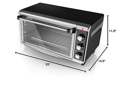 BLACK+DECKER 8-Slice Extra Wide Convection Toaster Oven, Fits 9"x13" Oven Pans and 12" Pizza, Bake, Toast, Broil, and Keep Warm Functions, Countertop Compact Design with Stainless Steel Finish