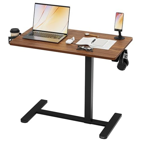 Furmax Mobile Standing Desk with Wheels, Pneumatic Adjustable Rolling Computer Desk Laptop Table for Bed, Couch (Mahogany, Large) Furmax