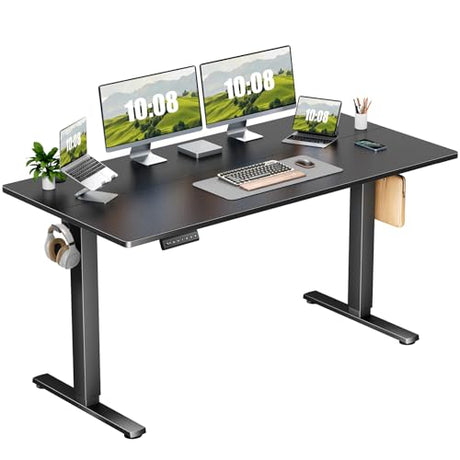 Sweetcrispy Electric Adjustable Height Standing Desk - 63 x 24 inch Sit to Stand Up Desk with Splice Board, Rising Home Office Computer Table with 2 Hook and Wire Hole for Work Sweetcrispy