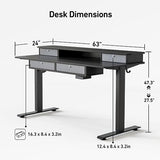 FEZIBO 63" Height Adjustable Electric Standing Desk with 4 Drawers, 63 x 24 Inch Table with Storage Shelf, Sit Stand Desk with Splice Board, Black Frame/Rustic Brown Top, 63 inch FEZIBO