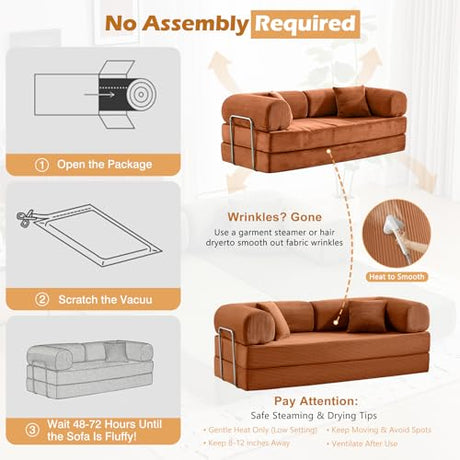 CozySpot Sofa Bed, 79" Convertible Sleeper Sofa with Pull Out Bed, 5-in-1 Folding Corduroy Futon Couch, Modular Loveseat Sofa Bed for Living Room, Bedroom & Apartment, Brown CozySpot