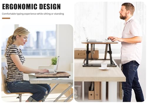 JOY worker Standing Desk Converter, 31 Inch Compact Height Adjustable Stand up Desk Riser, Ultra Low Profile Sit to Stand Table for Laptop Riser Workstation, Rustic Brown JOY worker
