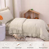 Wowelife Toddler Comforter Set for Girls, Pale Beige Toddler Bedding Set, 4 Pieces Double Ruffles Soft and Breathable Bed Set Includes Comforter, Fitted Sheet, Flat Top Sheet and Pillowcase Wowelife