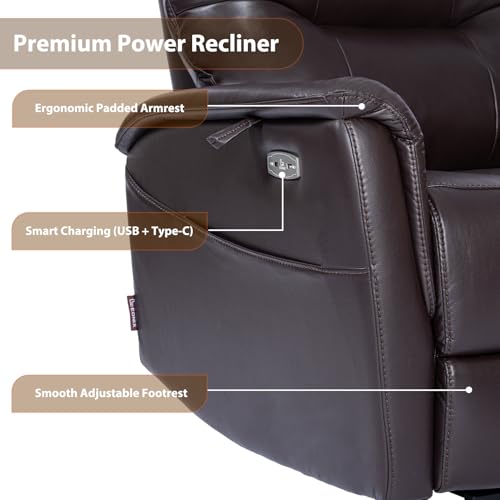 EONIX Wall Hugger Power Lift Recliner Chair for Elderly, Dual Motor Zero Clearance Power Lift Chair for Small Spaces, Electric Lumbar Support with Heat & Massage, Breathable Leather, Dark Brown