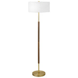 Henn&Hart 2-Light Floor Lamp with Fabric Shade in Rustic Oak/Brass/White, Floor Lamp for Home Office, Bedroom, Living Room Henn&Hart