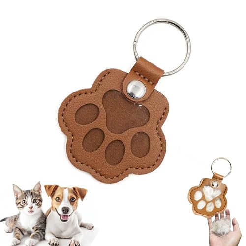 Sakinre Pet Memorial Gifts for Cat Dog, Cute Leather Paw Keychain, Pet Hair Keepsake Keyring for Bag Purse Keys Backpack, Paw Charm Pendant Key Holder for Pet Lover (Light Brown)
