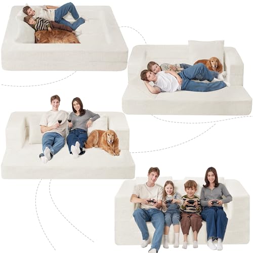 Cansunna Futon Sofa Bed with Pillow, 3-in-1 Sleeper Sofa Bed with Removable Cover, Convertible Floor Sofa Bed, No Assembly Boneless Couch for Living Room, Bedroom Cansunna