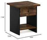 Furinno Dario End Table/ Night Stand Storage Shelf with Bin Drawer, Amber Pine/Black, 1-Pack, Upper Bin Furinno